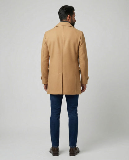 Men's Double-Breasted Peacoat with Notch Lapels