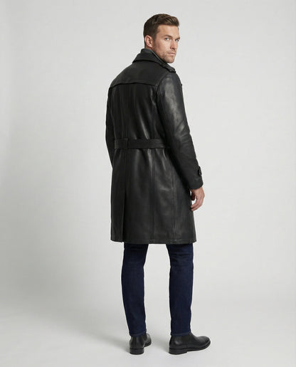 Men's Double-Breasted Trench Coat with Notched Lapel