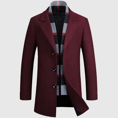 Men's Shawl Collar Coat with Quilted Lining Plaid Detail