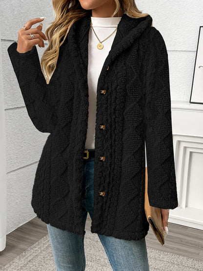 Women's Textured Button-Front Coat with Notched Lapel
