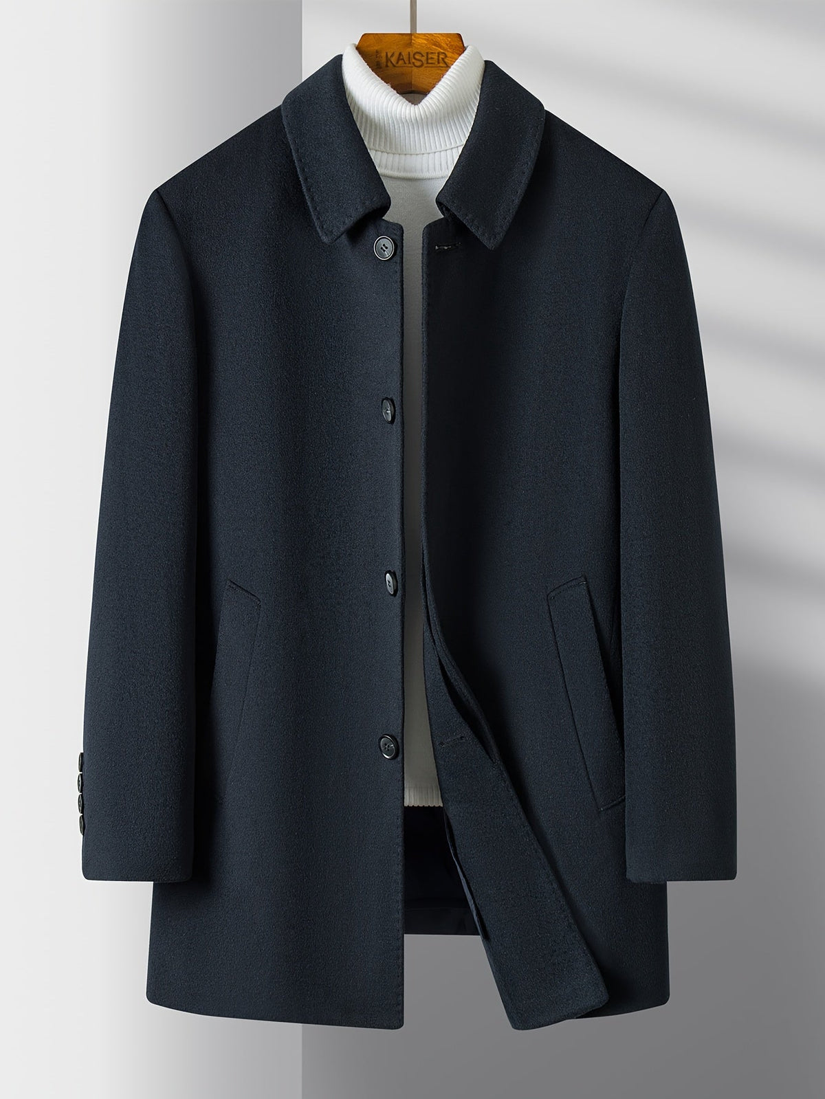 Men's Button-Front Overcoat Collar Pockets