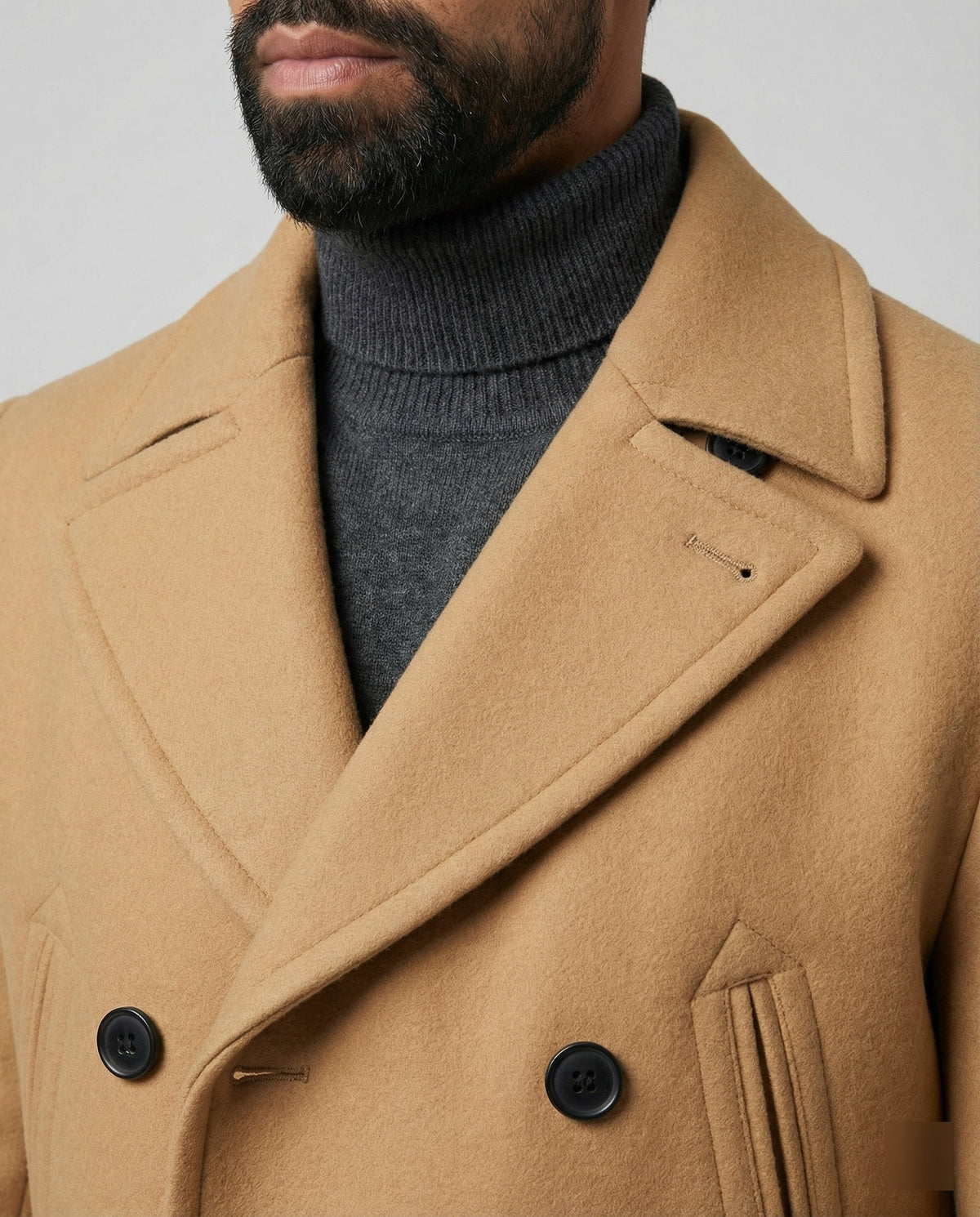 Men's Double-Breasted Peacoat with Notch Lapels