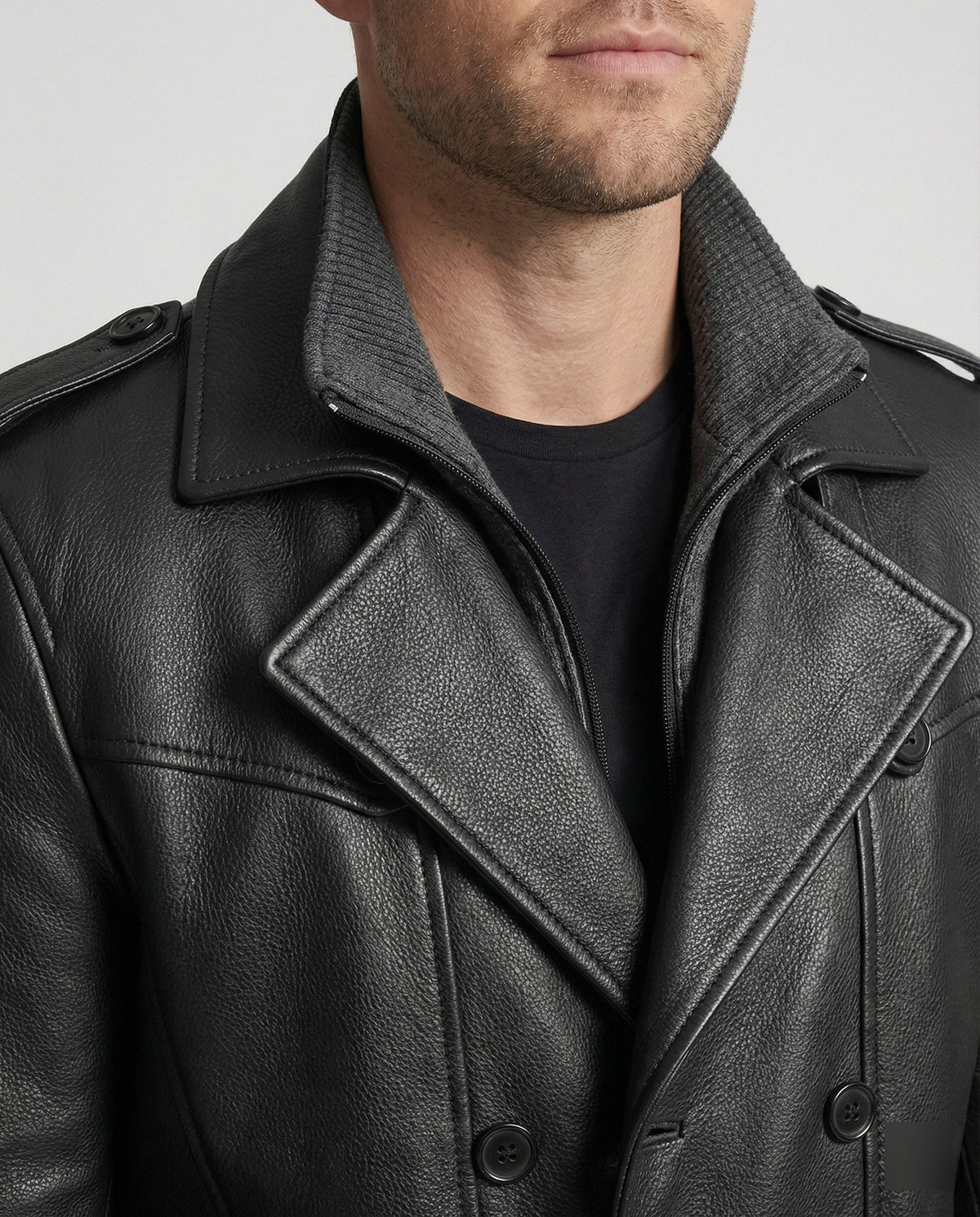 Men's Double-Breasted Trench Coat with Notched Lapel