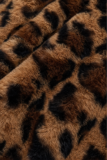 Women's Luxurious Leopard Print Faux Fur Longline Winter Coat