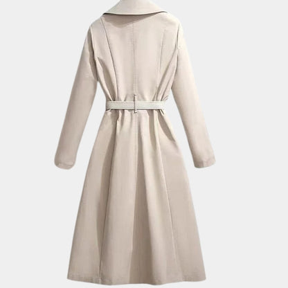 Women's Belted Midi Trench Coat with Collar