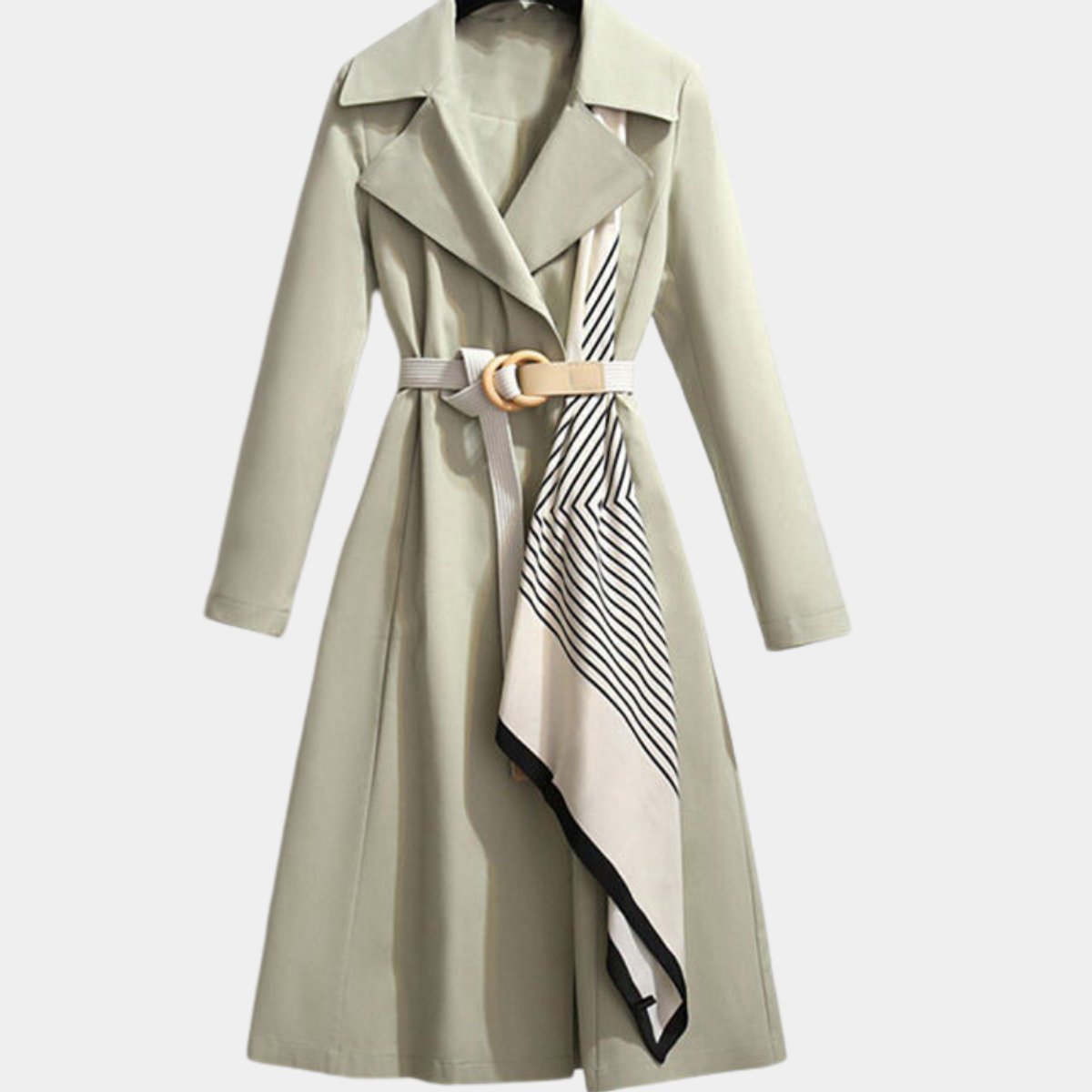 Women's Belted Midi Trench Coat with Collar