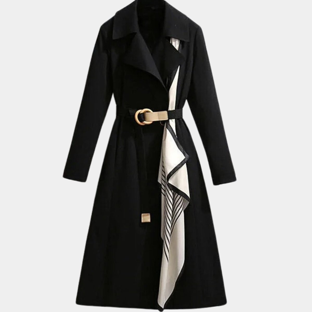 Women's Belted Midi Trench Coat with Collar