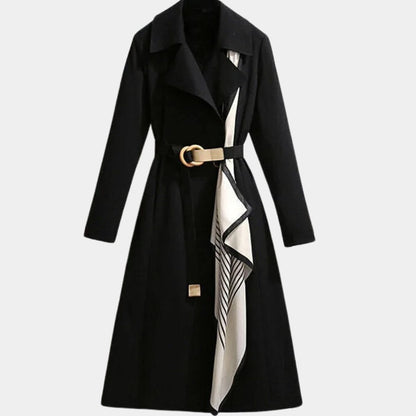 Women's Belted Midi Trench Coat with Collar