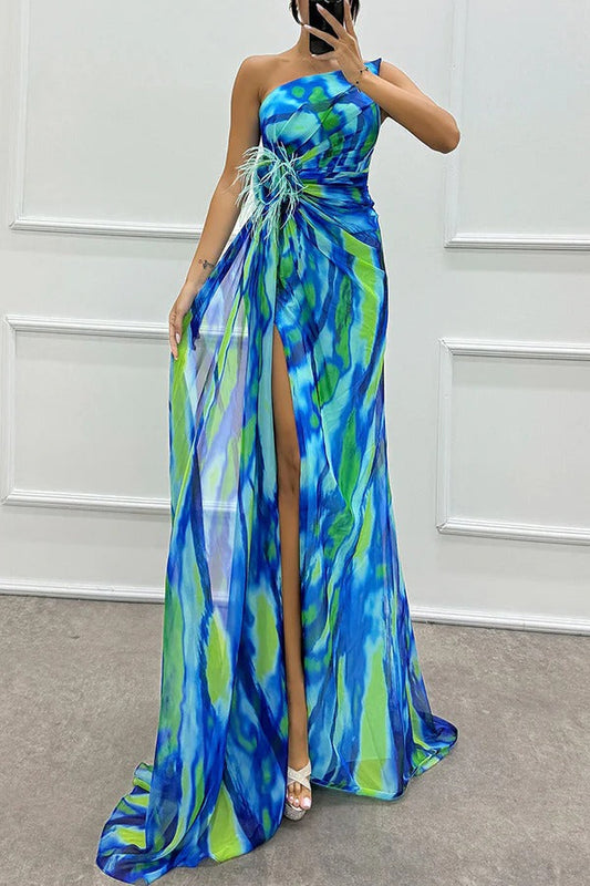 Audrey | One-Shoulder Maxi-Kleid mit Schlitz für Damen