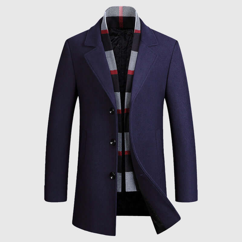 Men's Shawl Collar Coat with Quilted Lining Plaid Detail