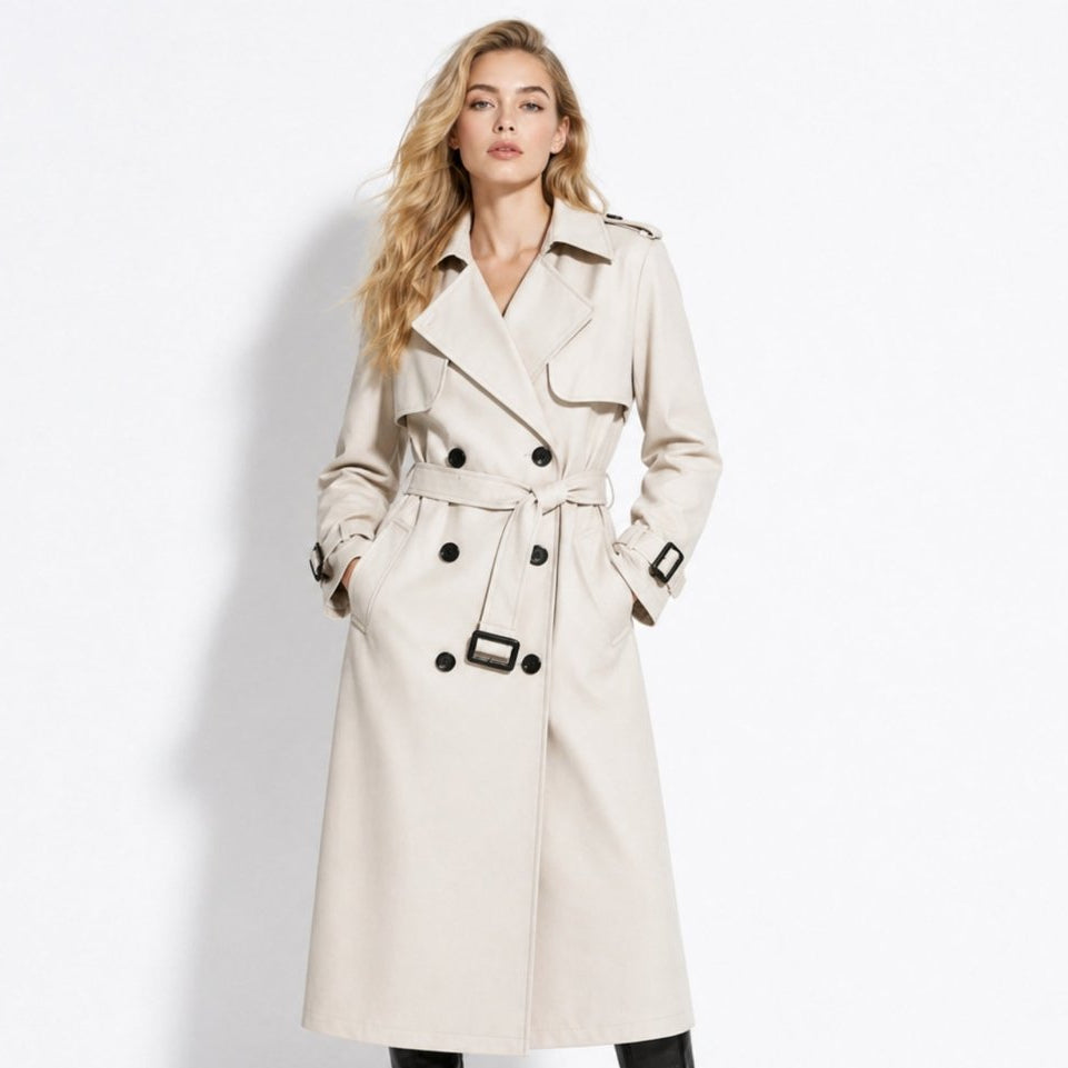 Women's Double-Breasted Belted Trench Coat Oversized Fit