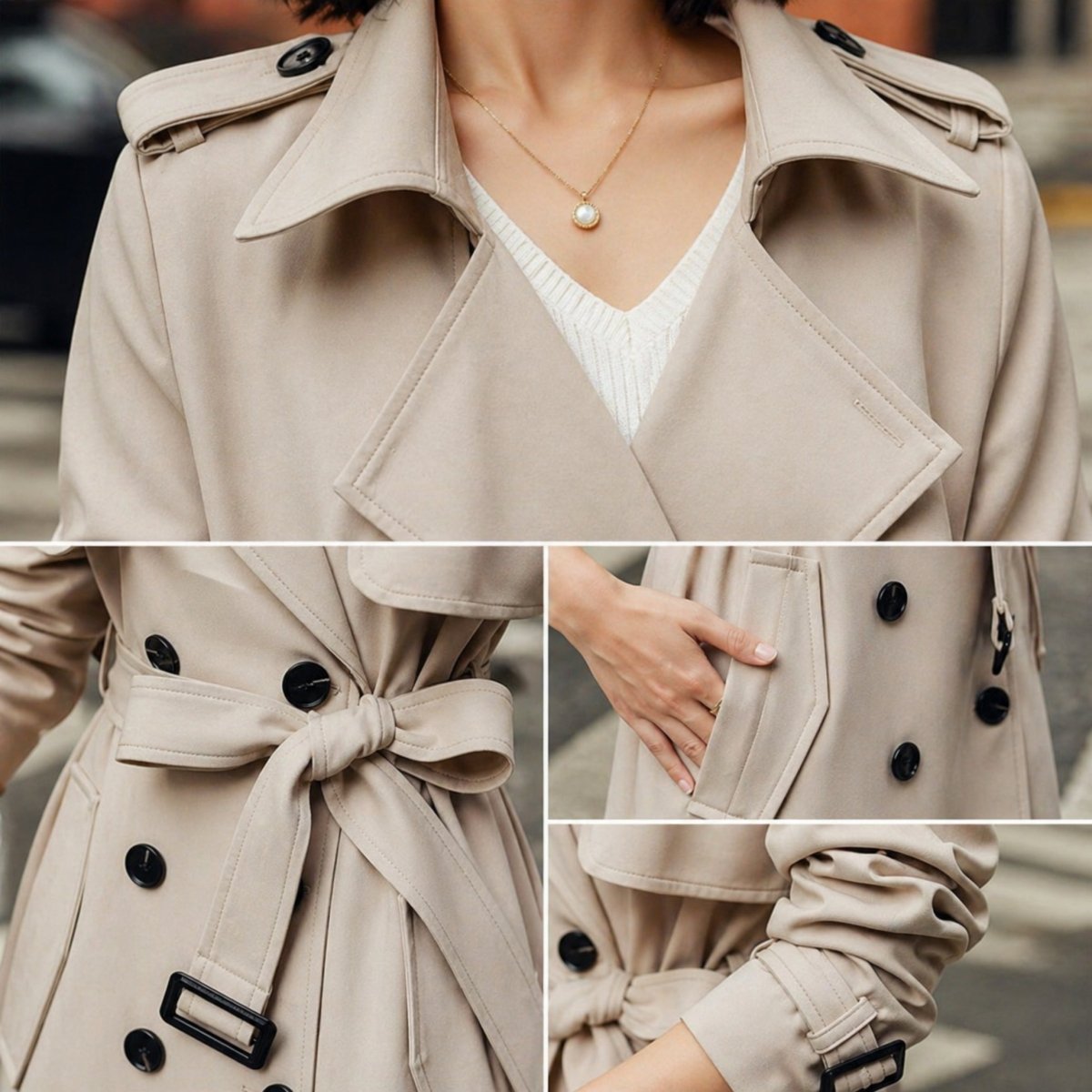 Women's Double-Breasted Belted Trench Coat Oversized Fit