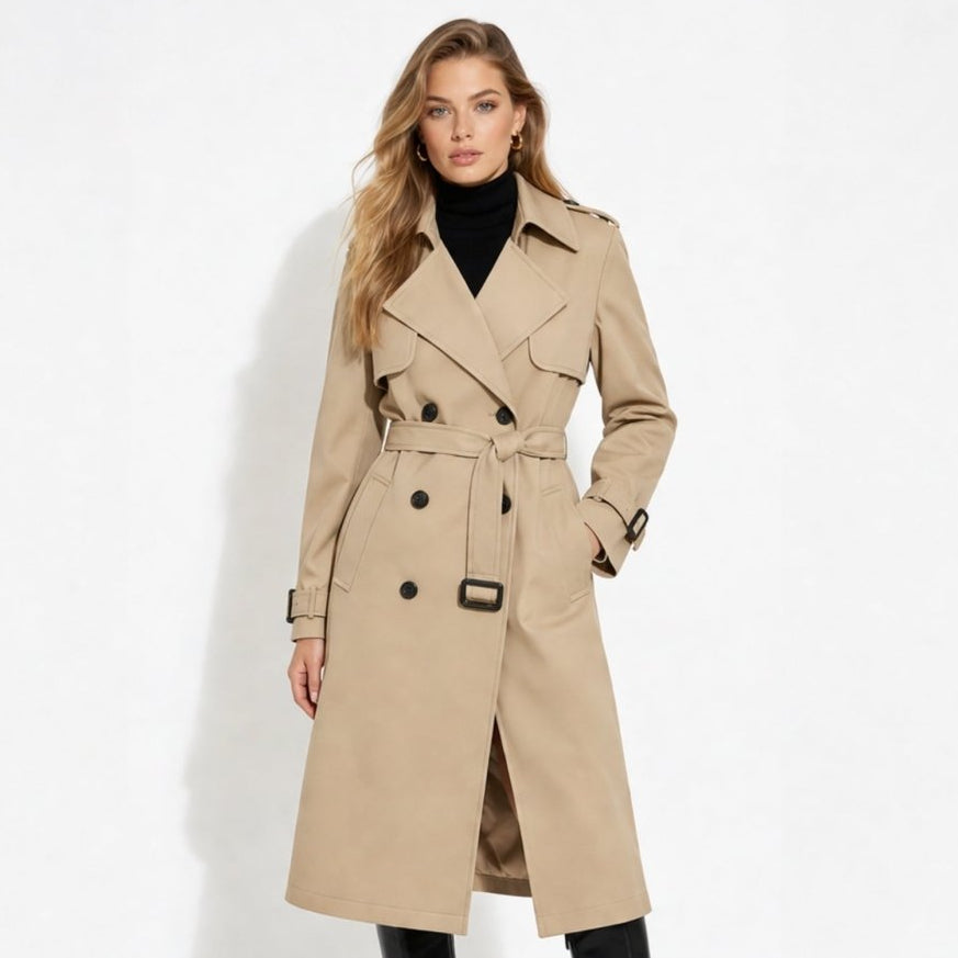 Women's Double-Breasted Belted Trench Coat Oversized Fit