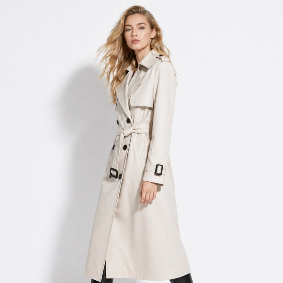 Women's Double-Breasted Belted Trench Coat Oversized Fit