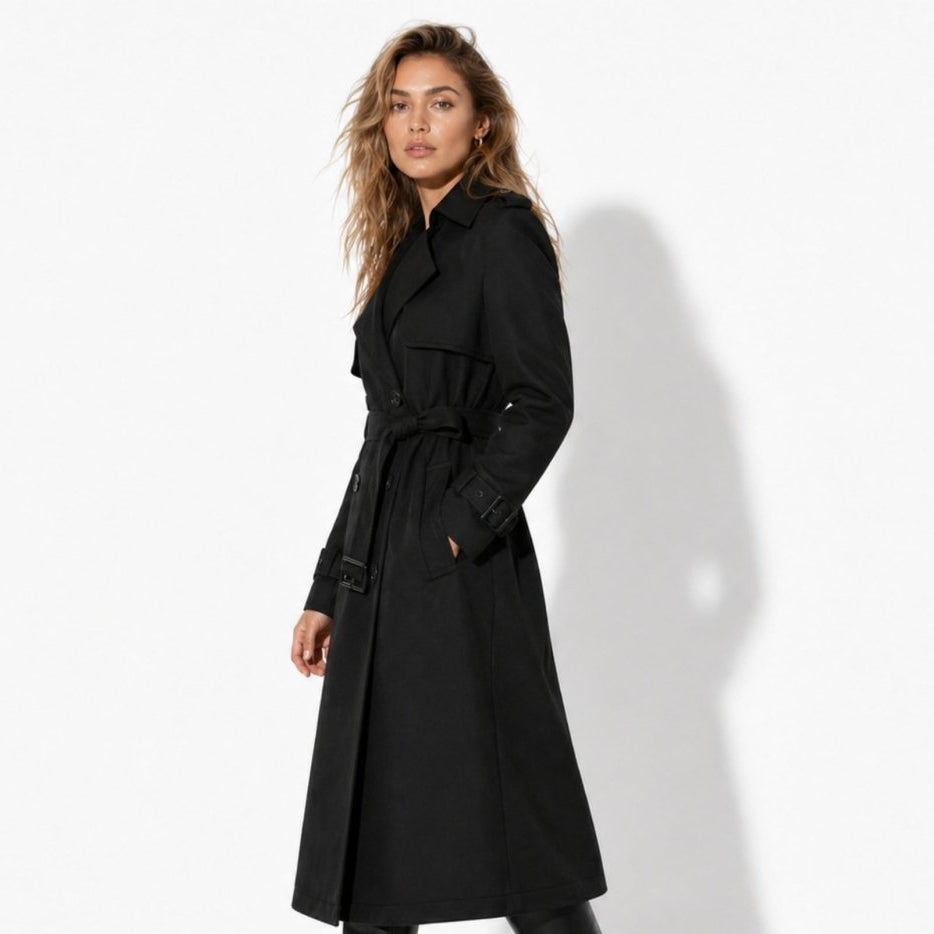 Women's Double-Breasted Belted Trench Coat Oversized Fit
