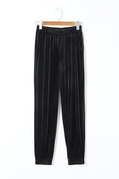 Velvet High-Waist Joggers — Black