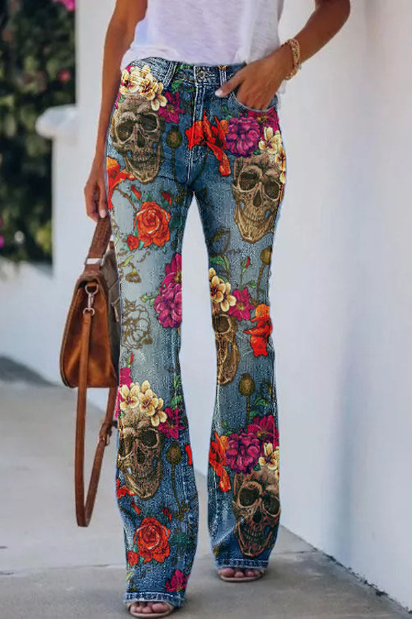 LM | Printed Faux High Rise Flare Pants