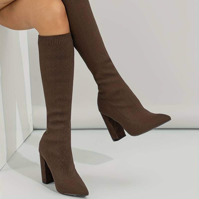 Addison | Damen Strick-Sockenstiefeletten mit Blockabsatz