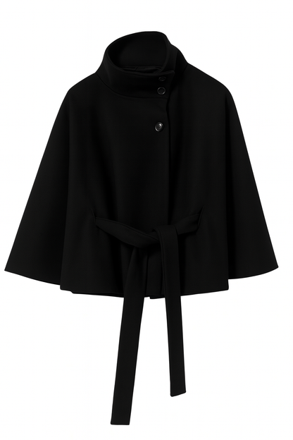 Women's Cape Coat with Belt and Button Closure