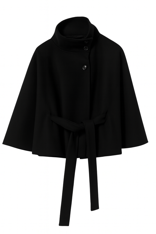 Women's Cape Coat with Belt and Button Closure