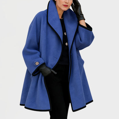 Women's Wide Lapel Coat with Contrast Trim Button Front