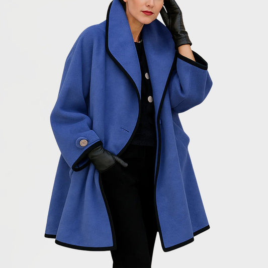 Women's Wide Lapel Coat with Contrast Trim Button Front