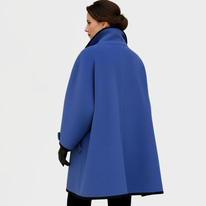 Women's Wide Lapel Coat with Contrast Trim Button Front