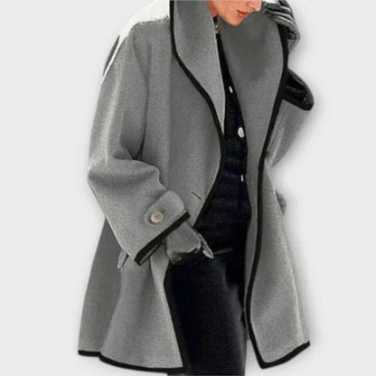 Women's Wide Lapel Coat with Contrast Trim Button Front