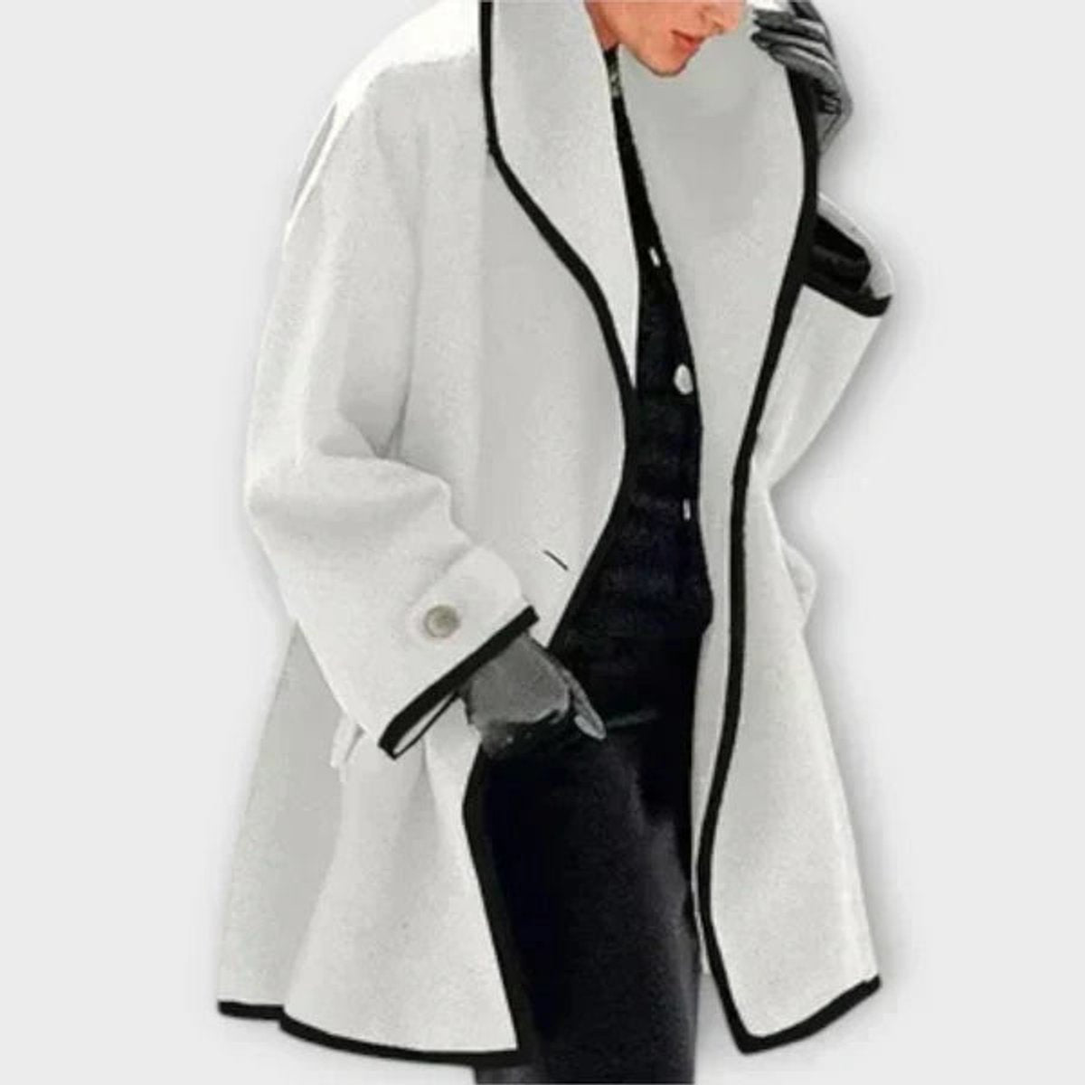 Women's Wide Lapel Coat with Contrast Trim Button Front