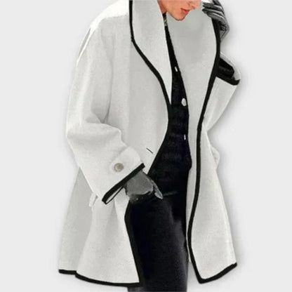 Women's Wide Lapel Coat with Contrast Trim Button Front