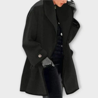 Women's Wide Lapel Coat with Contrast Trim Button Front
