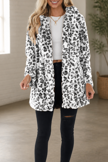 Women's Luxurious Leopard Print Faux Fur Longline Winter Coat