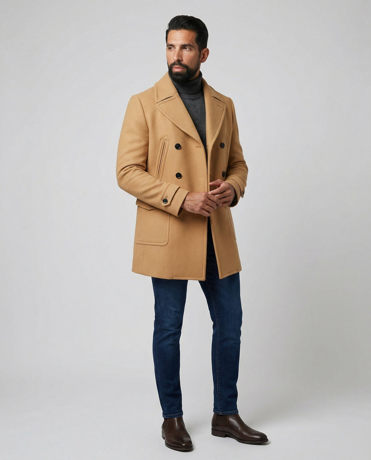 Men's Double-Breasted Peacoat with Notch Lapels
