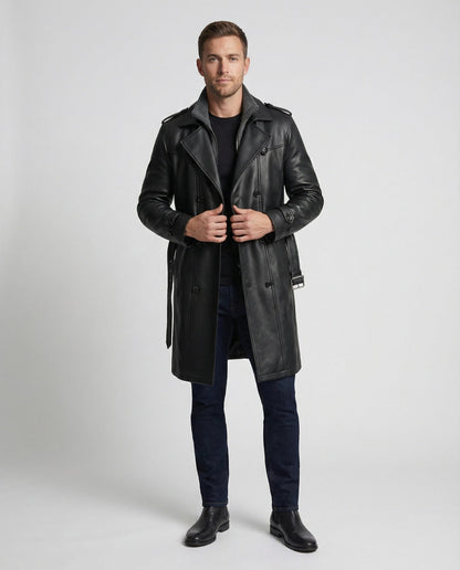 Men's Double-Breasted Trench Coat with Notched Lapel
