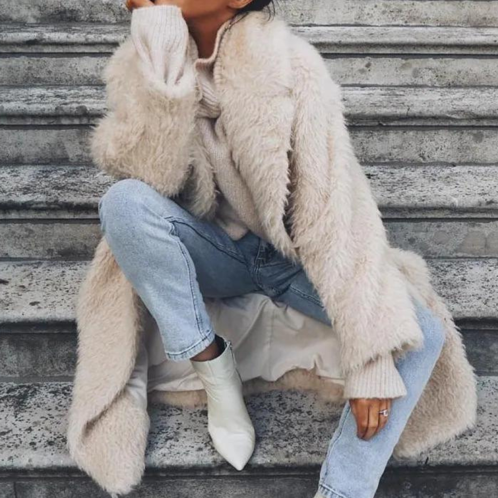 Women's Long Teddy Coat Open Front Relaxed Fit