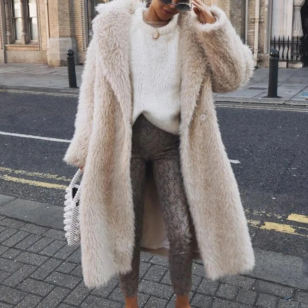 Women's Long Teddy Coat Open Front Relaxed Fit