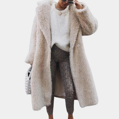 Women's Long Teddy Coat Open Front Relaxed Fit
