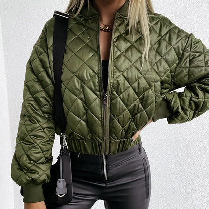 Sabrina | Women’s Quilted Short Zip-Up Bomber Jacket - oos