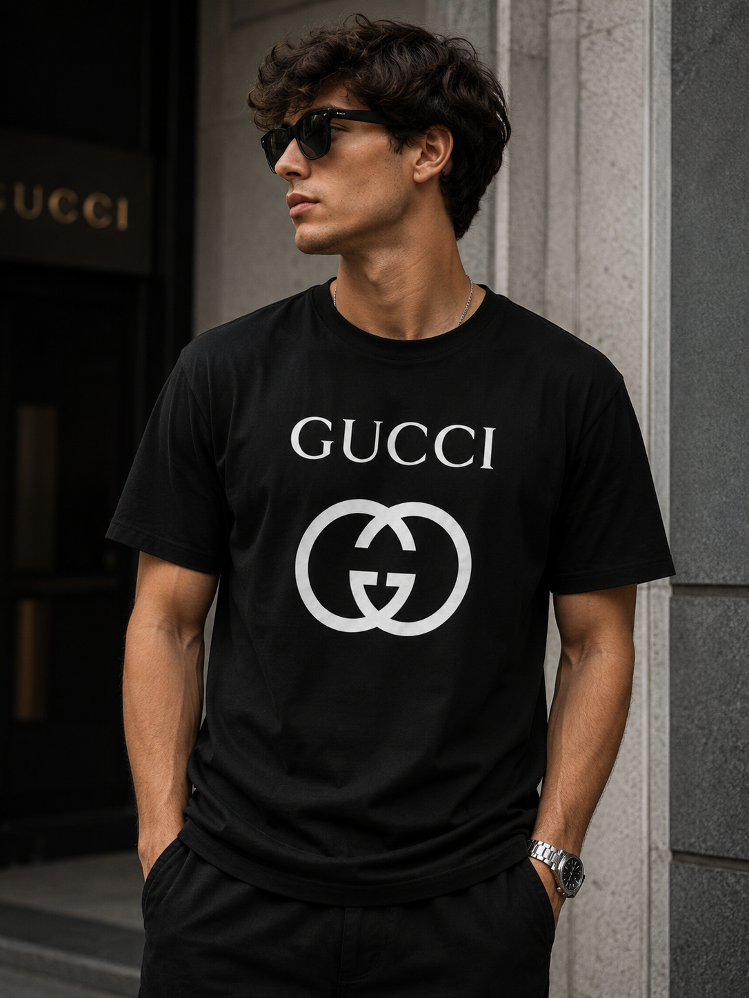 Black Gucci Rick and Morty graphic t-shirt