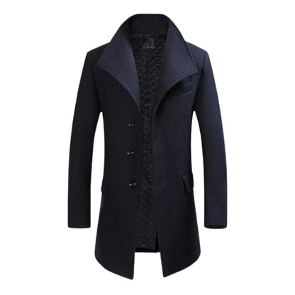 Men's Notch Lapel Wool Blend Coat with Quilted Lining