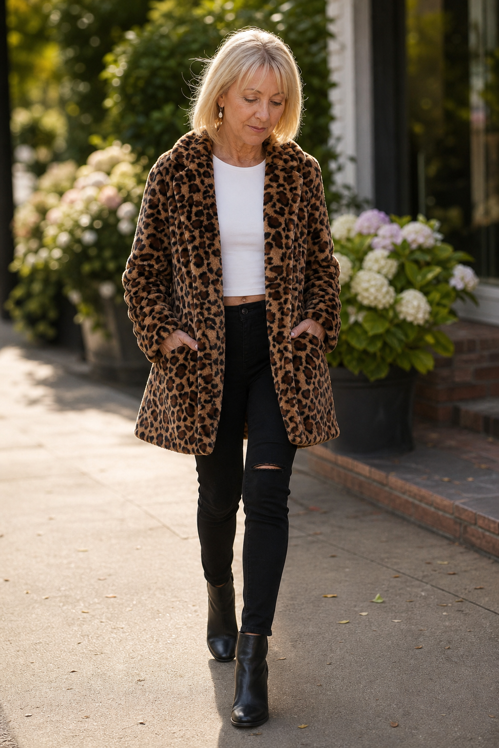 Women's Luxurious Leopard Print Faux Fur Longline Winter Coat