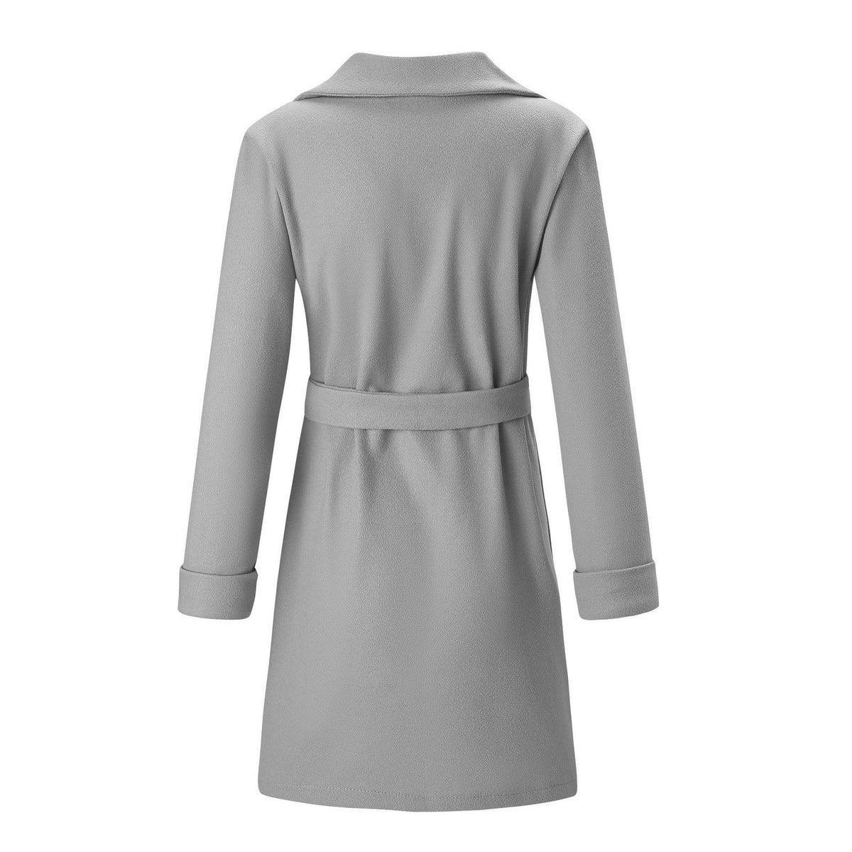 Women's Wrap Coat with Notched Collar and Tie Waist