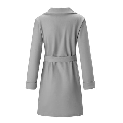 Women's Wrap Coat with Notched Collar and Tie Waist