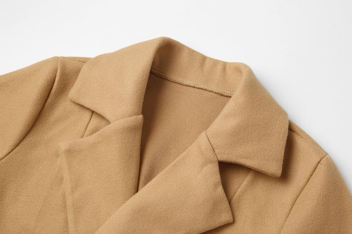 Women's Wrap Coat with Notched Collar and Tie Waist
