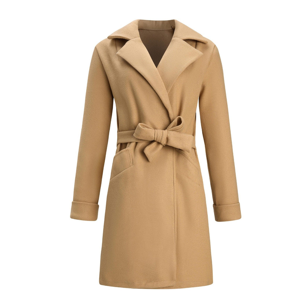 Women's Belted Wrap Coat with Notch Collar