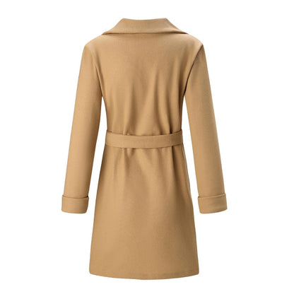 Women's Belted Wrap Coat with Notch Collar