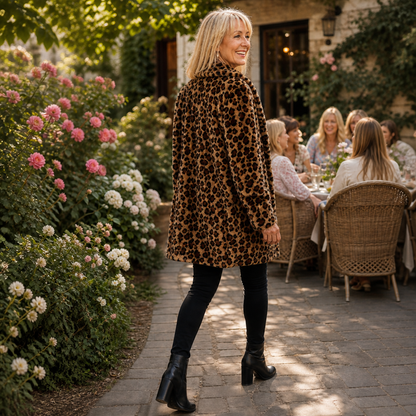 Women's Luxurious Leopard Print Faux Fur Longline Winter Coat