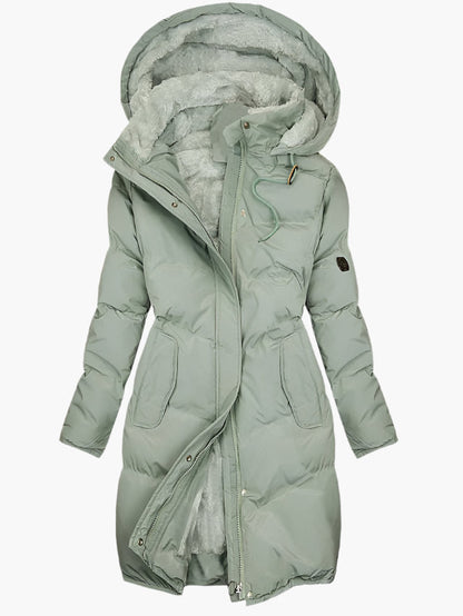 Olivia | Gefütterter langer Kapuzen-Wintermantel für Damen