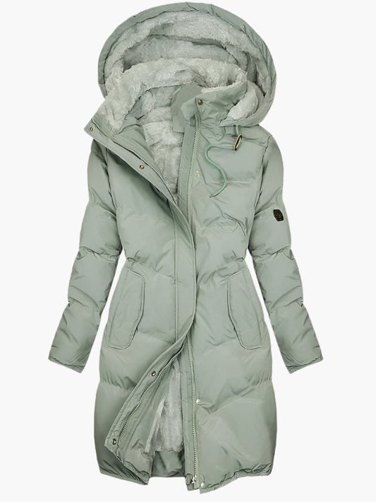 Olivia | Gefütterter langer Kapuzen-Wintermantel für Damen