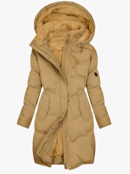 Olivia | Gefütterter langer Kapuzen-Wintermantel für Damen